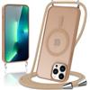 Knrlqim Magnetica Cover con Cordino per iPhone 13 Pro, Compatibile con Magsafe,Custodia con Laccio Collana Tracolla Corda,Traslucida Opaca Hard PC Sottile Antiurto Protettiva Case,Cachi