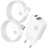 LUOSIKE 2-Porto USB-C e USB-A Caricatore Rapida per iPhone 14/13/12/11 Pro Max/Mini/Plus, SE/XR/XS/X/8/7, iPad, AirPods, 20W Caricabatterie Rapido Adattatore Alimentatore Charger PD/QC 3.0 con 2 Cavi 2M