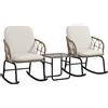 Outsunny Set di sedie a dondolo in stile boho, in PE rattan resistente alle intemperie, Crema