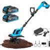 Yofidra Motozappa elettrica - Zappa a batteria da 600 W, larghezza di lavoro 23 cm, profondità 17 cm, display a LED, 2 batterie da 2,0 Ah, fresa da giardino con 4 lame da 12 denti