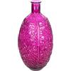 GILDE Vaso da pavimento giungla in vetro, motivo foglie, rotondo, lucido, magenta, altezza 59 cm x diametro 29 cm, impermeabile