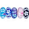 Bling Jewelry Romantico Set Misto Di 5 Bundle .925 Sterling Silver Core Translucent Shades Of Aqua Blue Black Pink Lilac Vintage Floral Flower Murano Glass Charm Bead Spacer Si Adatta Al Braccialetto Europeo Teen