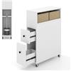 FANTASK Carrello per nicchia con ruote, cassetti 50 x 19 x 72 cm, cesti in vimini e porta spazzole, armadietto per nicchia, armadietto da bagno sottile, armadietto per WC autoportante,