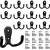 Bolatus 12 ganci appendiabiti a doppio gancio da parete in metallo vintage con 24 viti per appendiabiti da bagno e cucina (nero)