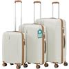 PROVITERA Set 3 Valigie Rigide in ABS 90L - 59L -38L con Ruote Silenziose Easy Roll Girevoli a 360°, Valigia Ultraleggera con Chiusura a Combinazione Rinforzata, Manico Telescopico Ergonomico (Bianco)