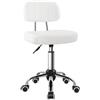 BFTOU Sgabello quadrato girevole su ruote, perfetto per lavoro, spa, negozi, massaggi, altezza regolabile e conveniente, sedia con schienale bianco
