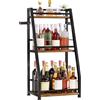 Yorbay Portabottiglie da Terra a 3 Ripiani: Moderno Porta Bottiglie in Metallo e Legno per Vino e Bicchieri da Vino - Portabottiglie Trapezoidale con Ringhiera per Bar Cucina Sala da pranzo