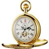 Tiong Vintage Mechanical Pocket Watch Unique Tourbillon Moon Phase Roman Numerals Scale Double Hunter Pocket Watches & Gift Box
