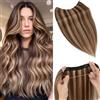 Benehair Extension Capelli Veri Filo, 70g Invisibile Extension Clip Capelli Veri con Filo, 50CM Regorabile Wire Hair Extensions Lisci, Marrone Medio e Biondo Scuro #4P27