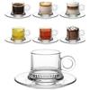 Oceano Set 6 Tazzine da Caffè in Vetro Trasparente con 6 Piattini Design Moderno a Pois in Rilievo Ideale per Espresso, Caffè macchiato, Marocchino, Macha Vetro Resistente al Calore 12Pz 75ml