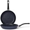 TVS PENTOLE Set Padelle Easy Eco Induction, Padella Antiaderente Ø24-28 cm, 2 pz, Rivestimento Effetto Pietra, Adatta all'induzione, Blu, Made in Italy
