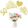 loghohu 12 bastoncini centrotavola per 50° anniversario, a doppio lato, con cuore glitterato dorato, per 50° anniversario di matrimonio, centrotavola, saluti a 50 anni, feste benedette e amate, decorazioni
