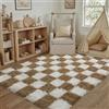 HUGEAR Tappeto Salotto 140x200cm Pelo Lungo a Quadri Grande Marrone Bianco Morbido Tappeti Antiscivolo Moderno Camera da Letto Cucina Salotto Sala Scendiletto Esterno Bambina Bambini Tappeti