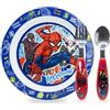Sorrisini Set di Stoviglie Riutilizzabile per bambini, Set Piatti 3 Pezzi, Set stoviglie con Piatto, Posate in Acciaio Inox, Piatti in Plastica Adatti per Microonde, Spiderman