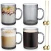 Anhow Tazze Colazione con Cucchiaio, 4 Pezzi Tazzine Caffe Vetro 350 ml Tazze Cappuccino Bicchieri Acqua Vetro per Latte, Caffè, Avena, Yogurt, Fiocchi D'avena - Grigio