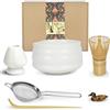 Artcome Kit per cerimonia del tè giapponese, ciotola tradizionale per matcha, frusta, paletta da tè, colino in polvere, set da tè matcha per preparare latte Usucha, Koicha e Matcha (bianco)