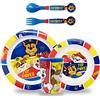 Sorrisini Set Stoviglie riutilizzabili Paw Patrol, Piatti Bambini per asilo scoula con piatto, ciotola, posate, bicchiere, Set stoviglie in plastica dura adatta per microonde