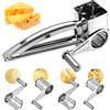 GOMETY Gourmet - Grattugia parmigiano con manovella e 4 fusti da taglio, grattugia parmigiano in acciaio inox con ciotola grattugia formaggio, grattugia manuale per formaggio duro, formaggio tenero
