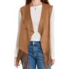 ensswliz Gilet da donna con nappa, stile hippie, stile hippie, senza maniche, con frange, aperto sul davanti, stile bohémien, capispalla occidentale, A-Marrone Chiaro, S