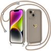 Krdvekm Cover con Cordino per iPhone 15 6,1'', Silicone Morbido Marrone Custodia Aesthetic Mädchen Modello Amore Oro 3D Cute Disegni Collana Regolabile Protezione della Fotocamera Antiurto Case