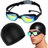 KASESSS Set Occhialini Nuoto Anti-Condensa E Cuffia Nuoto, 170° Campo Visivo Ampio Occhiali Piscina Adulto Con Tappi Auricolari Integrati, Protezione Uv, Impermeabile Occhialini Per Uomini Donne