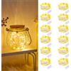 Dufuso 12 x 20 luci a LED a batteria, decorazione per Natale, feste, mini luci a LED con batteria CR2032, 2 m, bianco caldo, catena di luci in rame, impermeabile