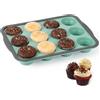 Alaoo Stampo per Muffin in Silicone, 12 buche, 31x22.2x3cm,Blu-Verde | Standard Teglia Muffin, Antiaderente, Adatto per Muffin, Cupcake, Brownies e Budini