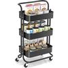 Hoomtaook carrello di servizio cucina carrello scaffale cucina, Con maniglia e rotelle bloccabili, carrello multiuso rimovibile, Adatto per bagno e cucina, Nero