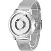 EUTOUR Orologio Uomo Magnetico Moda Semplice Nessun Vetro Cuscinetto a Sfera Quarzo Orologi da Polso da Uomo con Cinturino in Acciaio Inossidabile Argento