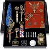 MPRINCE Set di penne a inchiostro in pelle con quill, perline di cera bianca (blu)