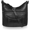 Quenchy London Borsa a Mano con Tracolla da Donna Nera - 7 Tasche - 2 Scomparti con Zip - Tasca Interna Portacellulare o Portafogli - Per Ufficio, Università, Shopping, Viaggio QL176K