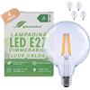 greenandco 4 lampadine a filamento LED | trasparenti | dimmerabile | E27 G125 | 7,2 W 1521 lm | sostituisce 100 W | 3000 K bianco caldo | 320° | 230 V | senza sfarfallio | Classe energetica A