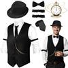 Kyndara Costume da Gatsby anni '20, 7 pezzi, da uomo, gilet, accessori con cappello a cilindro, papillon, orologio da tasca, cravatta, fascia da braccio, per adulti, Halloween, ruggenti anni '20