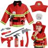 Fantspati Costume da Vigile del Fuoco per Bambini 11 Pezzi, Completo da Pompiere con Giacca, Strumenti Antincendio- Set Gioco di Ruolo Realistico per Bambini e Bambine 3-7 Anni