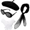 IHLOOTD Set di 4 Accessori per Costume Anni '50, Kit di Accessori per Costume Francese, con Berretto, Sciarpa, Occhiali da Sole, Guanti, Decorazione Retrò Anni '50 per Festa, Carnevale, Travestimento (Nero)