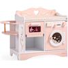 ROBUD Fasciatoio per bambole in legno, fasciatoio per bambole 4 in 1 con lavatrice e sterilizzatore per biberon, custodia, accessori per bambole sotto i 20, regalo per bambini rosa