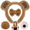 THQAE Costume Orso Bambino 4 Pezzi Accessori Pelosi Orecchie/Cerchietto/Coda/Naso/Papillon, Serre-Tête con Orecchie d'Orso per Carnevale, Cosplay e Festa a Tema