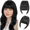 Benehair Frangia Clip Capelli Naturale Extension Frangetta Finta con Clip Sintetica French Bangs Fringe Hairpiece Posticci Adatto a Donna(Nero Naturale, 30g)