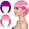 KASESSS 2 Pezzi Rosa Viola Parrucca Donna Corta A Caschetto Con Frangia, 25 Cm Cosplay Parrucche Liscia Sintetica Parrucca Wig Per Feste Spettacolo Teatrale, Carnevale, Halloween