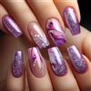 Shimmerz 24 Pezzi Fiocchi di Glitter Fini e Motivo a Linee Lilla Punta Francese Unghie Finte Dolci Copertura Completa Adesivi Unghie Glitter Diamante per Donne