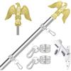NQ Asta per bandiere stabile con aquila 1,5 m (5 piedi), asta per bandiera in acciaio inox con porta bandiera, per la casa, il giardino, set da parete argento