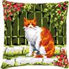 VERVACO Kit Cuscino Punto Croce GATTO TRA I FIORI Set Ricamo Principianti Cuscini Gobelin Decorativi ca. 40 x 40 cm Accessori Per Lavoretti Creativi DIY Casa Decor Hobby Adulti Cross Stitch