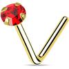 Monster Piercing 9K giallo oro artiglio imposta 2MM rosso rotondo cristallo pietra 22 Gauge L Bend naso Stud Piercing