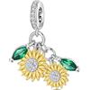 Nbsameng - Ciondolo di girasole Pandora, in argento 925 con zirconia cubica 5A, ciondolo di girasole per braccialetti Pandora ed europeo, custodia per gioielli