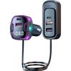QUMOX Trasmettitore FM Bluetooth 5.3 per Auto C56 con Ricarica Rapida 15W PD, Cavo Prolunga 1,5m, Porte USB/Type-C, Riproduzione MP3, Chiamate Vivavoce, Schermo LED