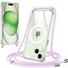Jrkvniv Magnetica Trasparente Cover per iPhone 15 Plus con Cordino, Compatibile con Magsafe, Ultra Sottile Silicone TPU Antiurto Custodia con Collana Laccio rimovibile per iPhone 15 Plus, Viola