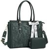 MOSISO Borsa Tote Laptop Donna,17-17,3 Pollici PU Pelle,Compatibile con MacBook,HP,Dell,Asus Notebook,Borsa Computer con Stampa Frontale Rilievo Ibisco Retro, Sciarpa Seta e Pochette,Verde Smeraldo