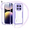 Jrkvniv Cover per Xiaomi Redmi Note 14 PRO/Poco X7 5G con Cordino,360 Gradi Trasparente Custodiacon con Protezione Schermo Integrata,Bumper Rugged Custodia con Regolabile Tracolla Corda Collana -Viola
