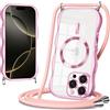 Coiwxmoi Magnetica Cover Ondulato per iPhone 16 Pro Max con Cordino,[Compatibile con MagSafe] Trasparente Custodia con Laccio Collana Tracolla,Telaio Forma Riccia Silicone Protettivo Case, Oro Rosa