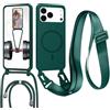 FERLAN Magnetica Cover con Cordino per Apple iPhone 17 Pro,Case con Laccio per Il Collo Custodia con Cordino,Cover in Silicone, Regolabile Cordino da Collo Nylon Catena Collana Tracolla, Verde scuro